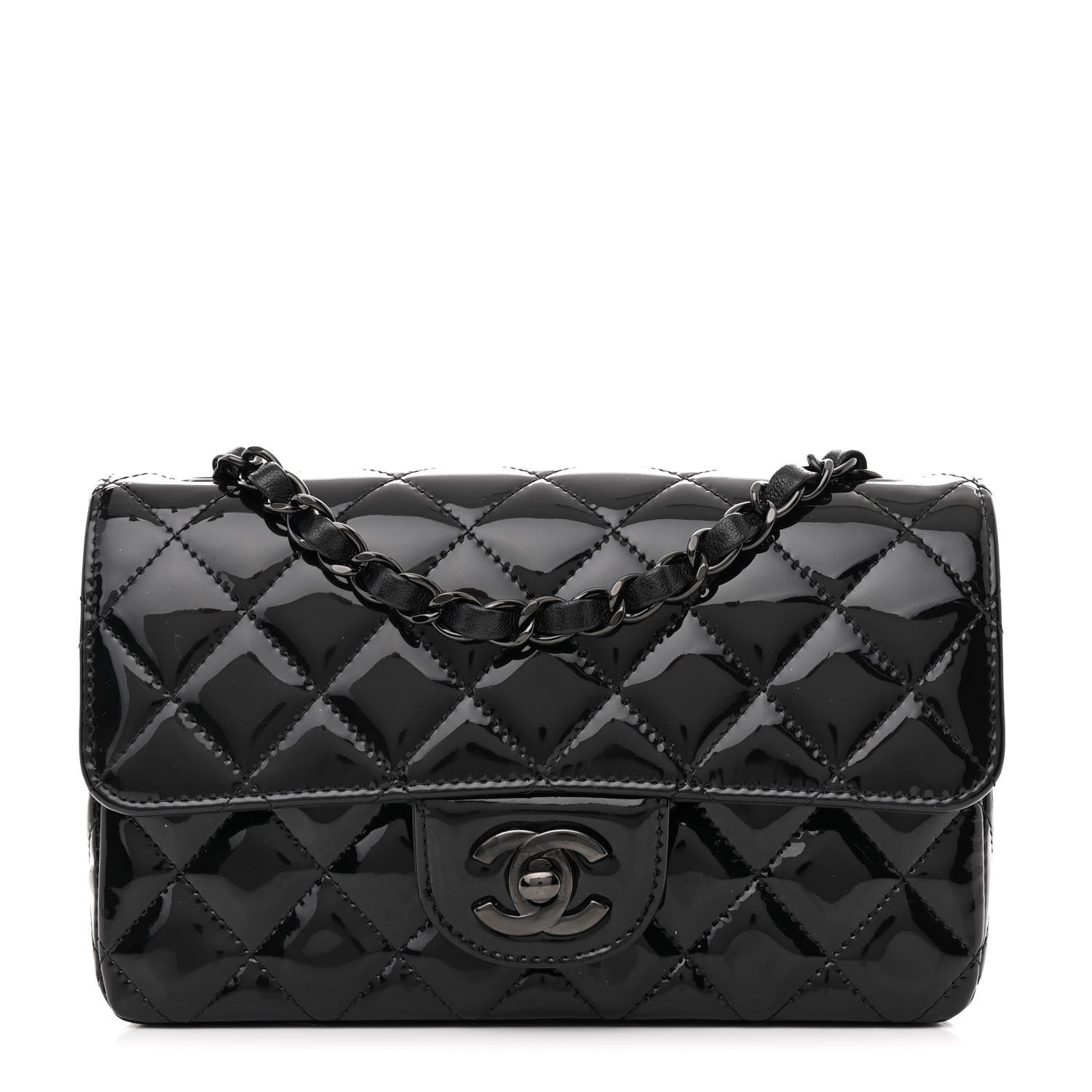Chanel Patent Calfskin Quilted Mini Rectangular Flap So Black 1 of 11