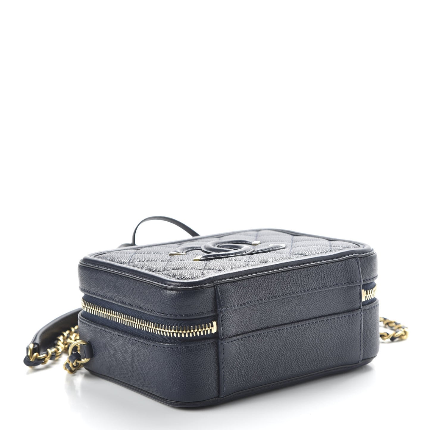 Caviar Quilted Small CC Filigree Vanity Case Navy