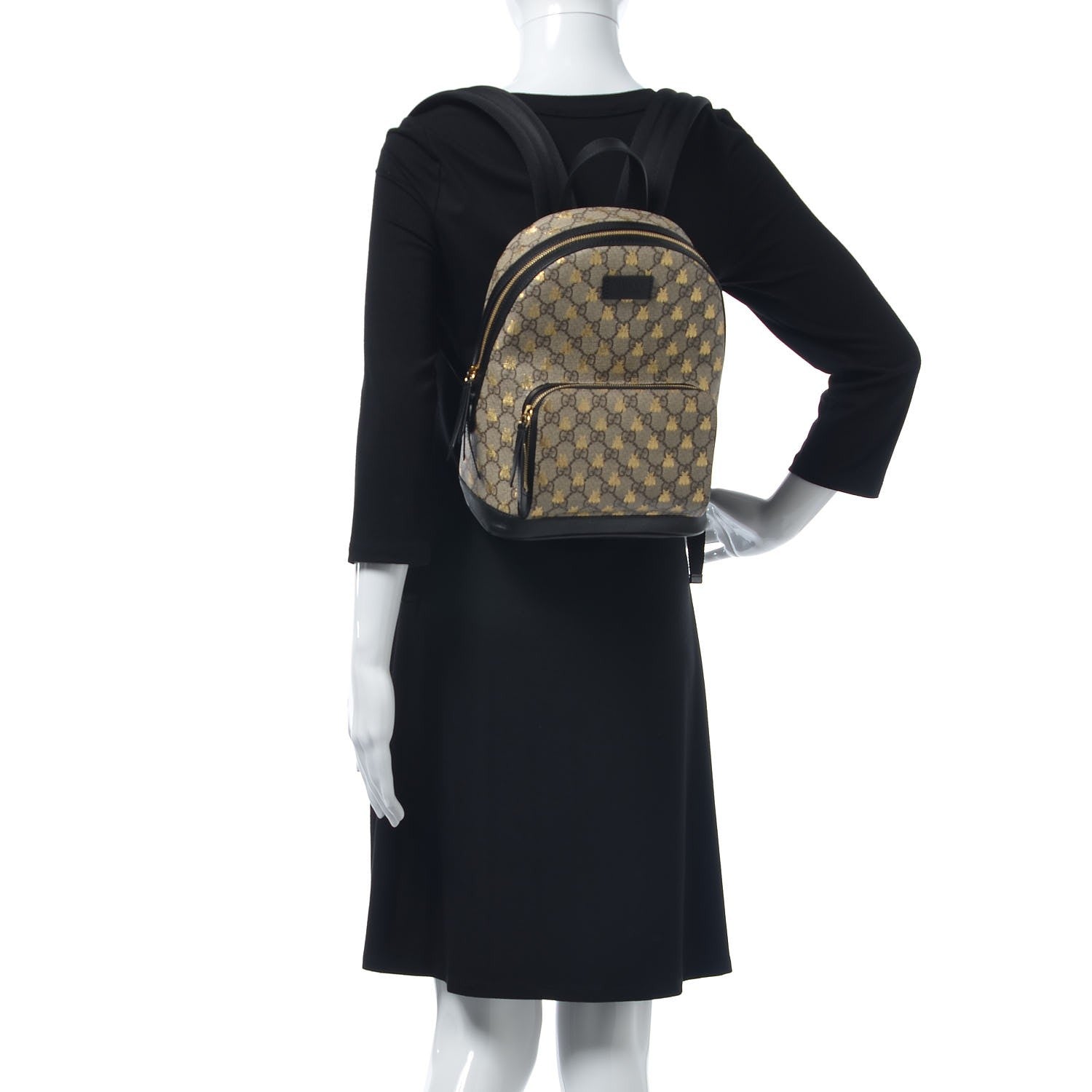 Gucci GG Supreme Monogram Bees Print Small Day Backpack Beige Oro Black 2 of 7