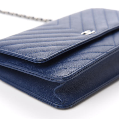 Chanel Caviar Chevron Wallet On Chain WOC Navy 6 of 12