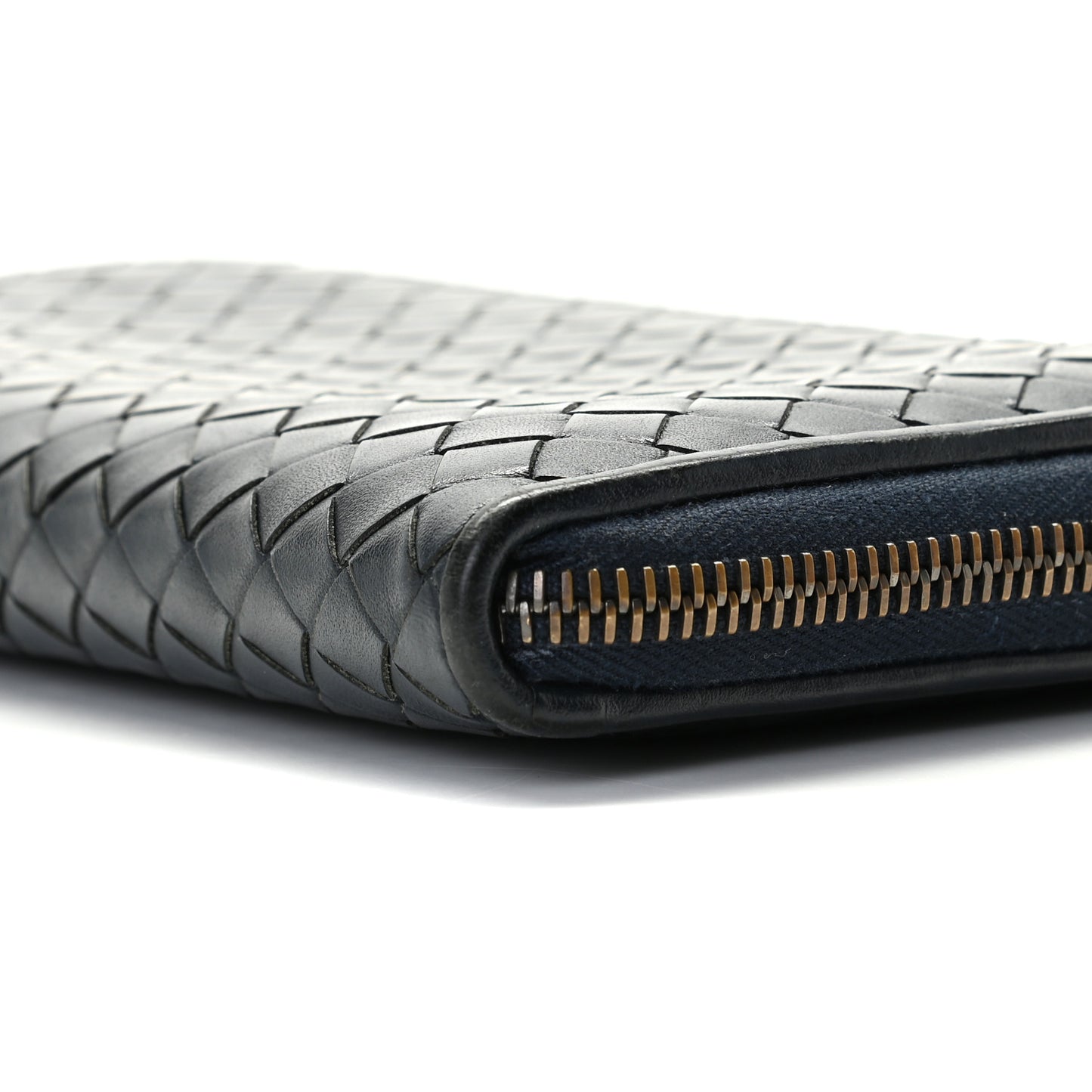 Nappa Intrecciato Zip Around Wallet Denim