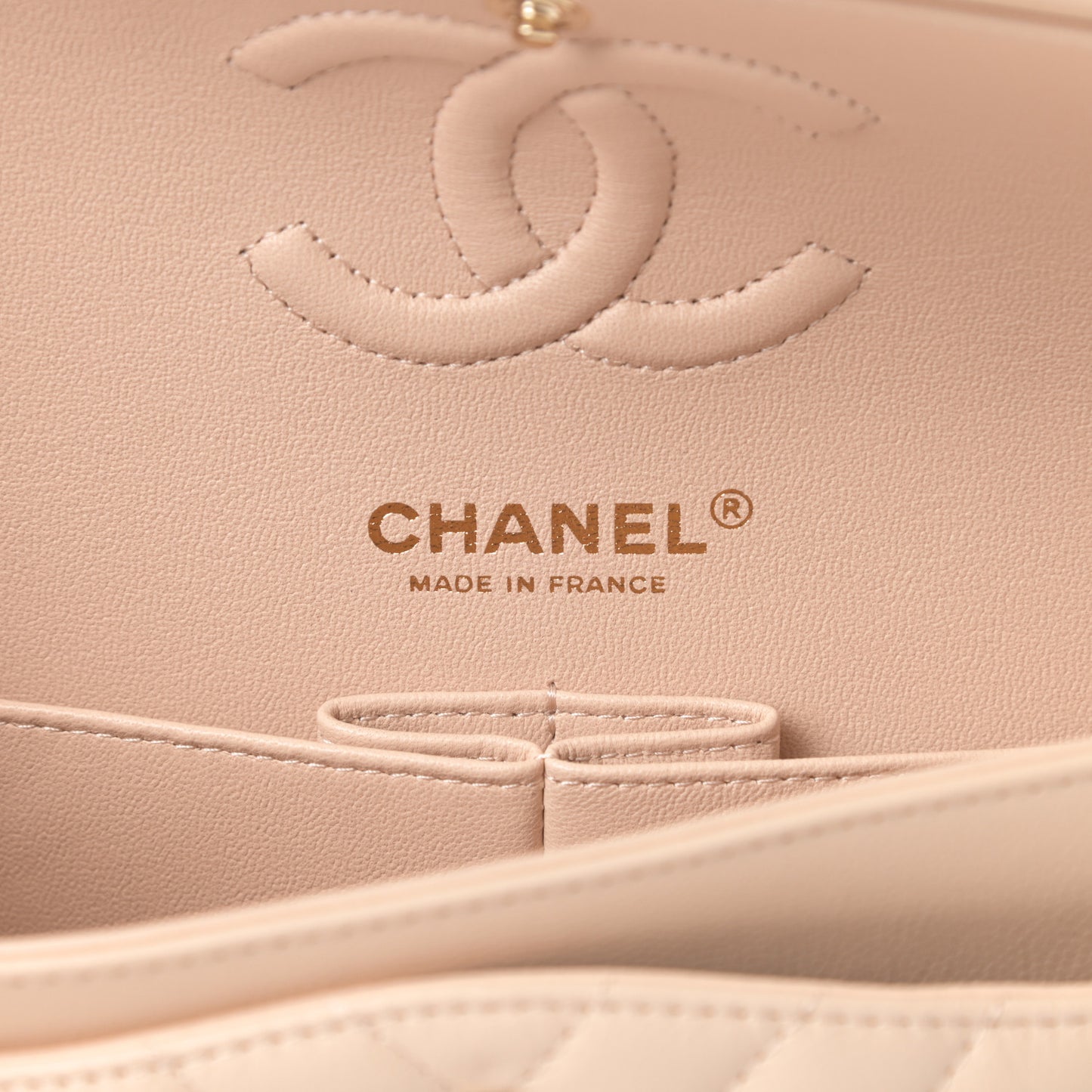 Caviar Chevron Quilted Small Double Flap Beige