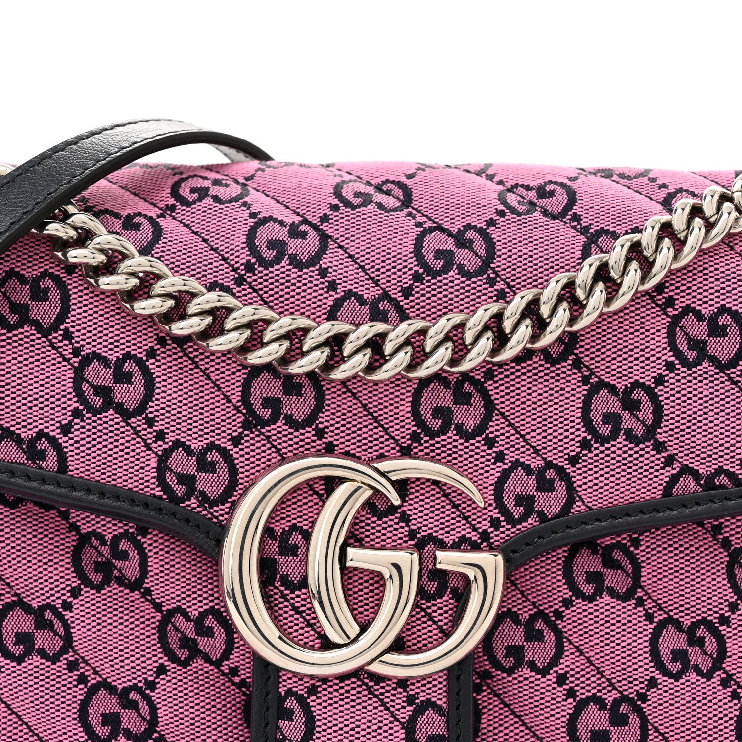 Gucci Monogram Multicolor Matelasse Diagonal Small GG Marmont Shoulder Bag Pink Blue 8 of 11