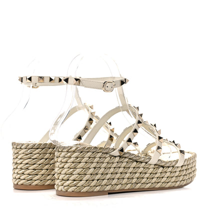 Valentino Garavani Calfskin Rockstud Ankle Strap Torchon Espadrille Caged 30/55mm Sandals 36 Light Ivory 4 of 11