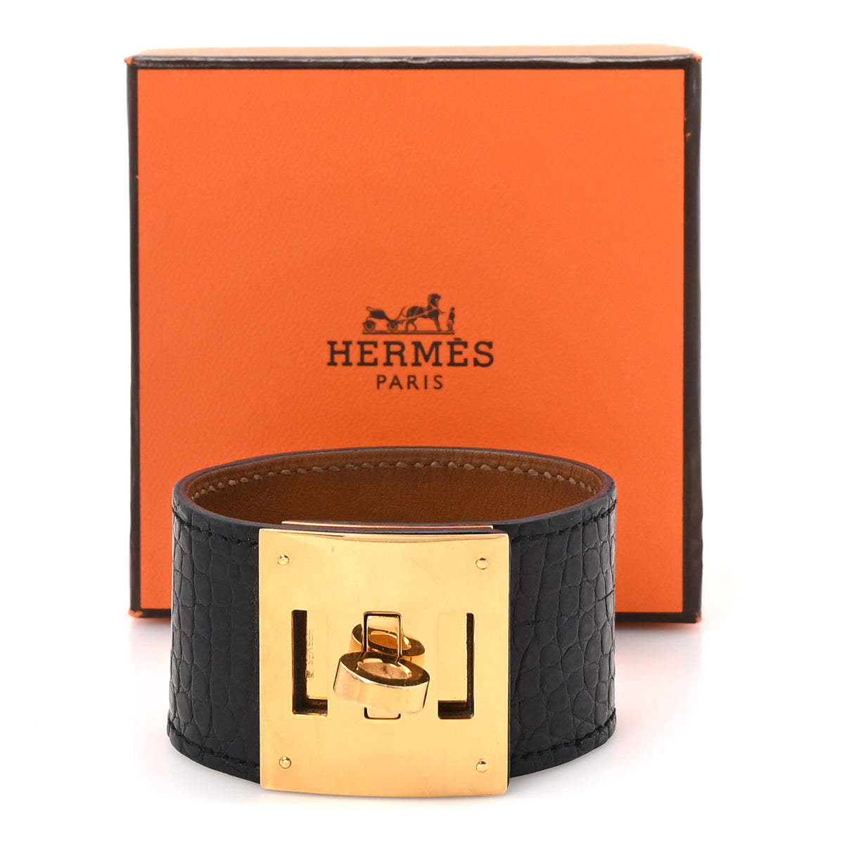 Hermes Matte Alligator Kelly Dog Bracelet S Black 5 of 5