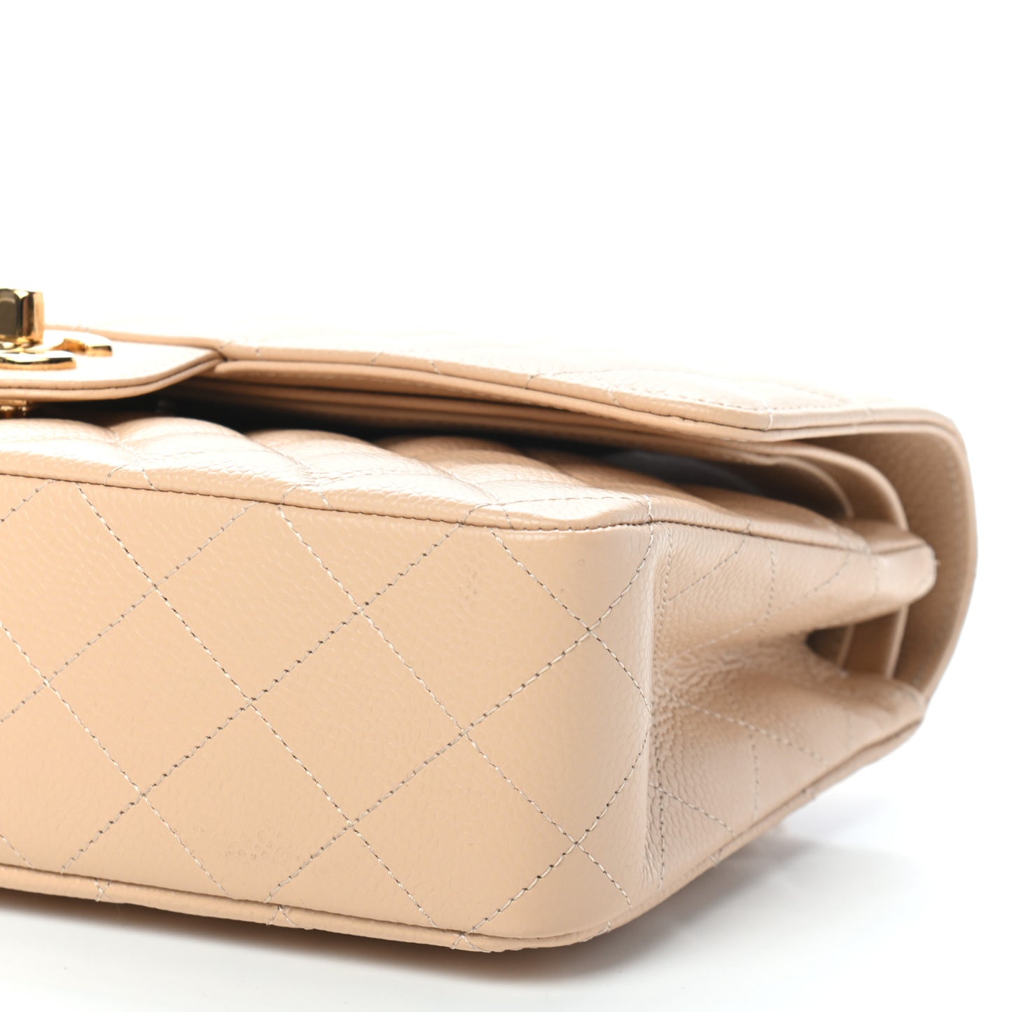 Caviar Quilted Medium Double Flap Beige