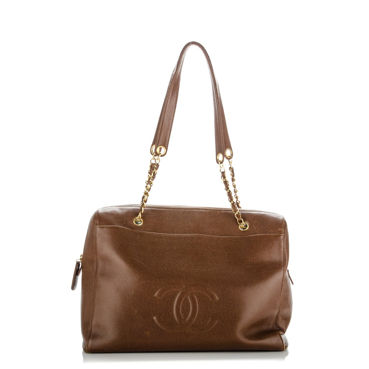 Caviar Large CC Shoulder Bag Brown