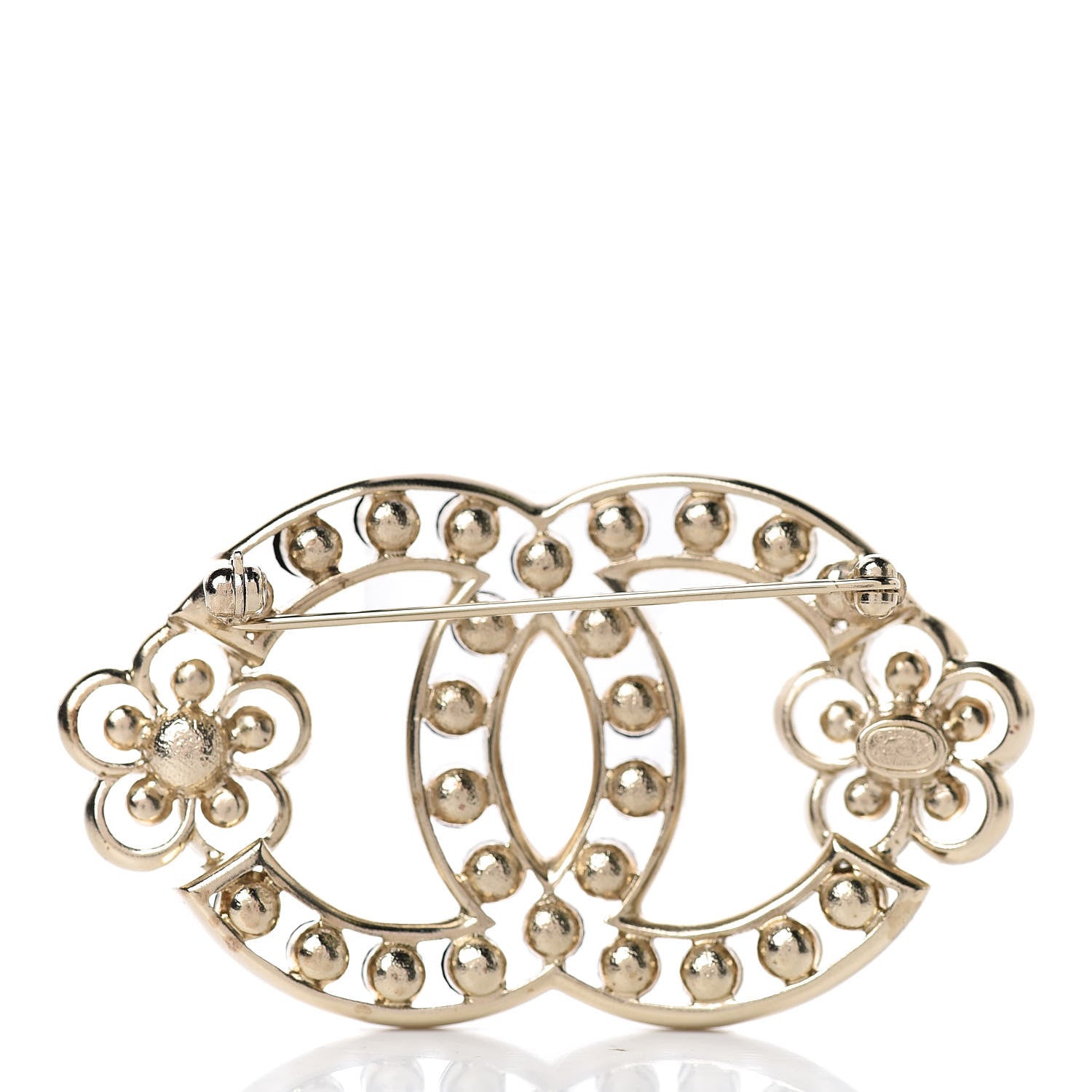 Chanel Crystal Pearl Crystal Blossom CC Brooch Light Gold Black 3 of 5