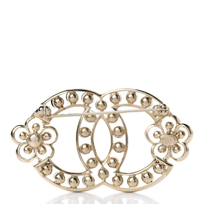 Chanel Crystal Pearl Crystal Blossom CC Brooch Light Gold Black 3 of 5