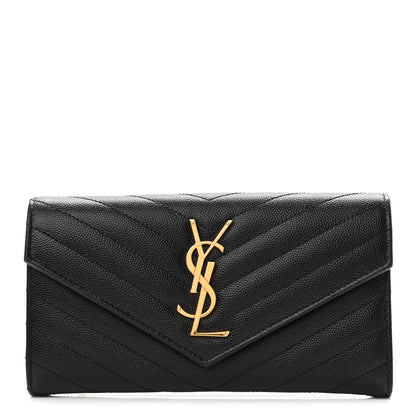 Saint Laurent Grain De Poudre Matelasse Chevron Monogram Flap Wallet Black 1 of 8