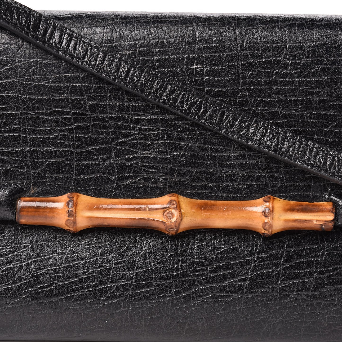 Textured Calfskin Bamboo Bar Clutch Black