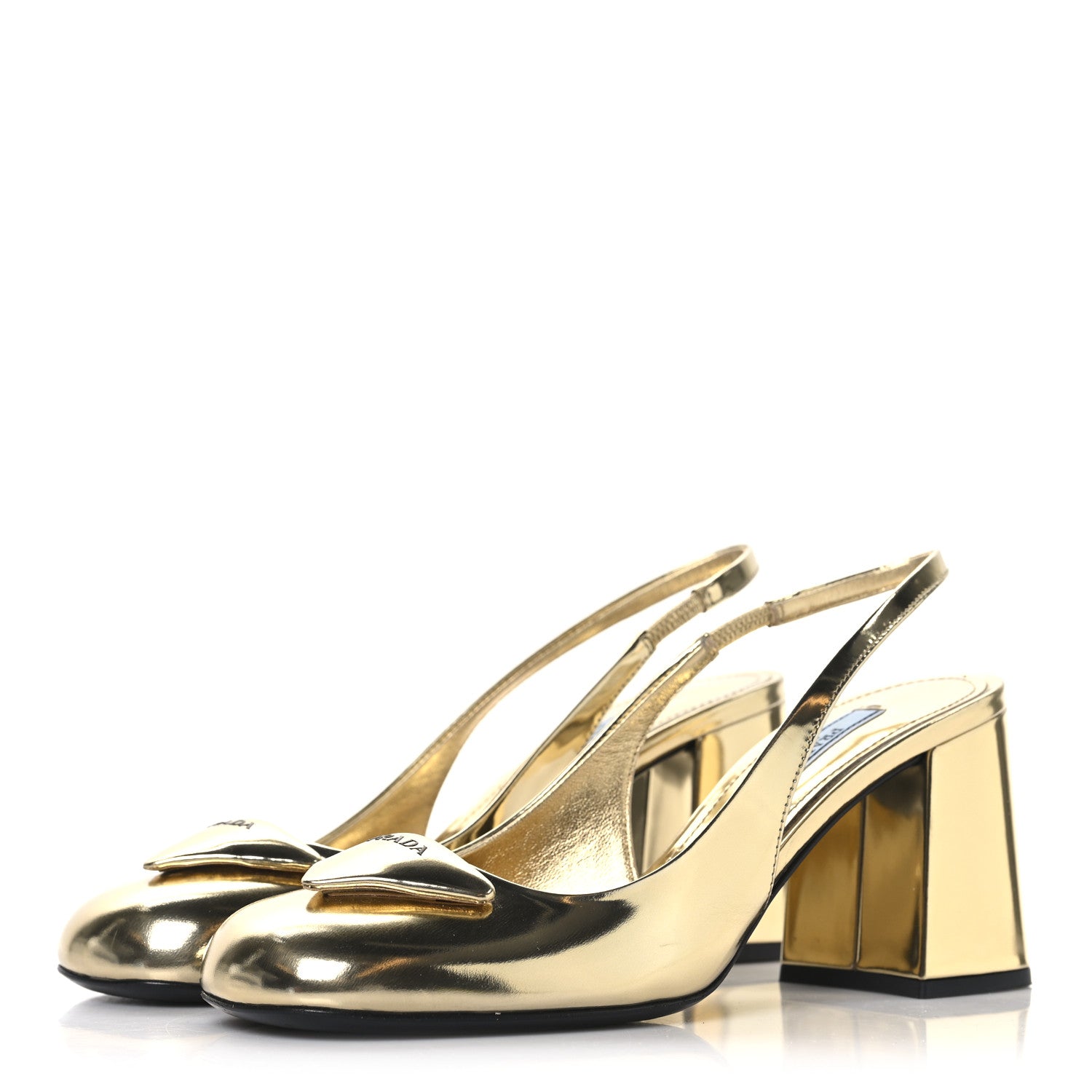 Prada Metallic Patent Triangle Logo Slingback Pumps 37 Platino 4 of 9