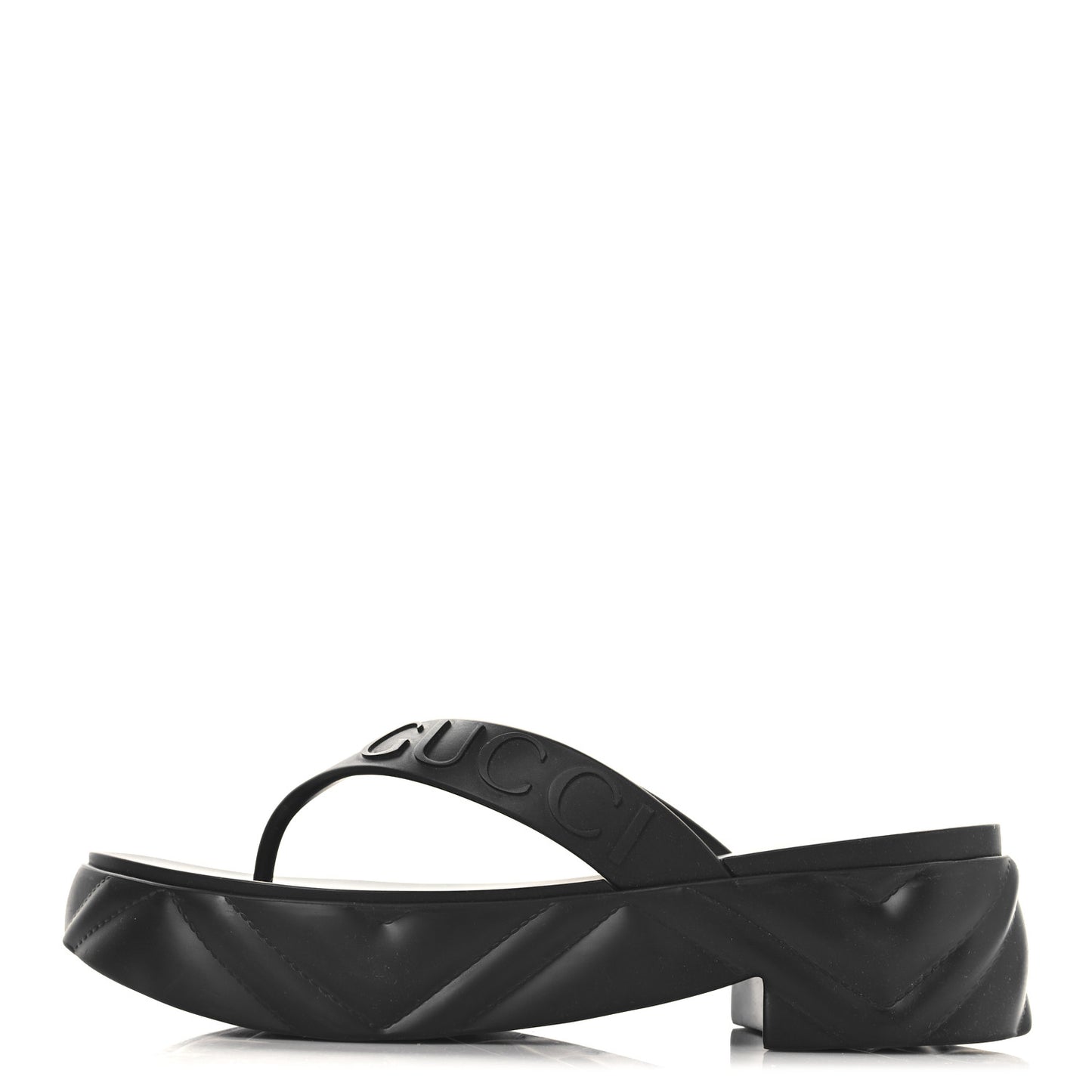 Rubber Chevron Logo Embossed Womens Thong Platform Sandals 38 Black