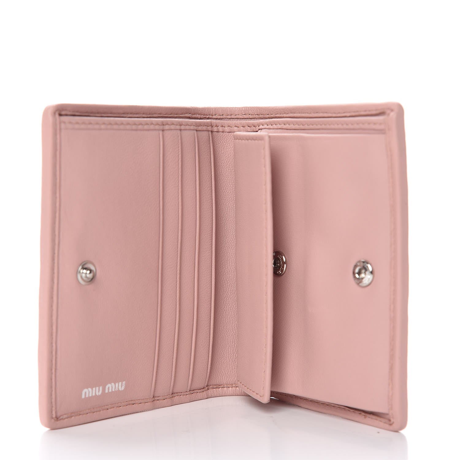Miu Miu Nappa Matelasse Crystal Pearl Logo Compact Wallet Orchidea 5 of 8