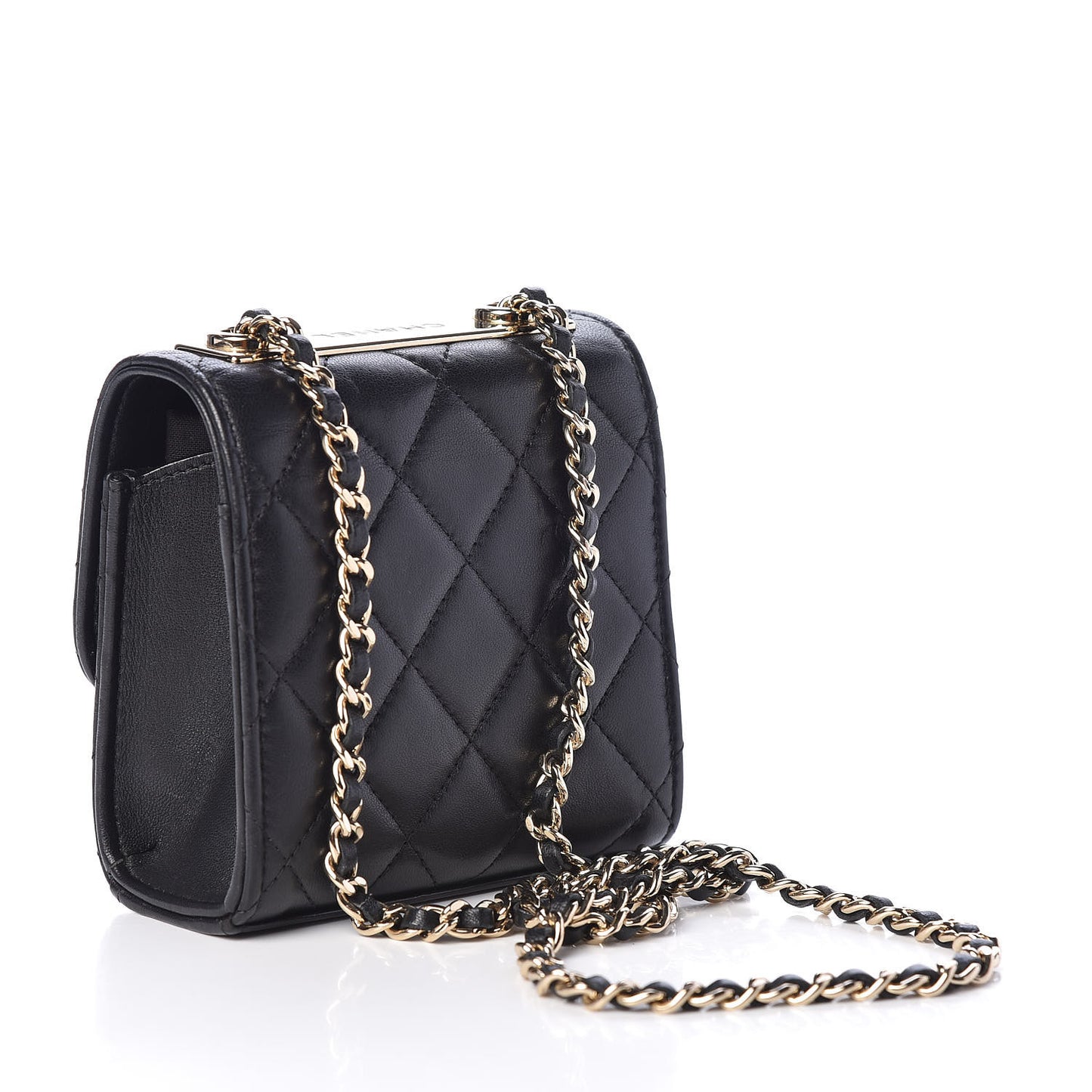 Lambskin Quilted Mini Trendy CC Chain Wallet Black