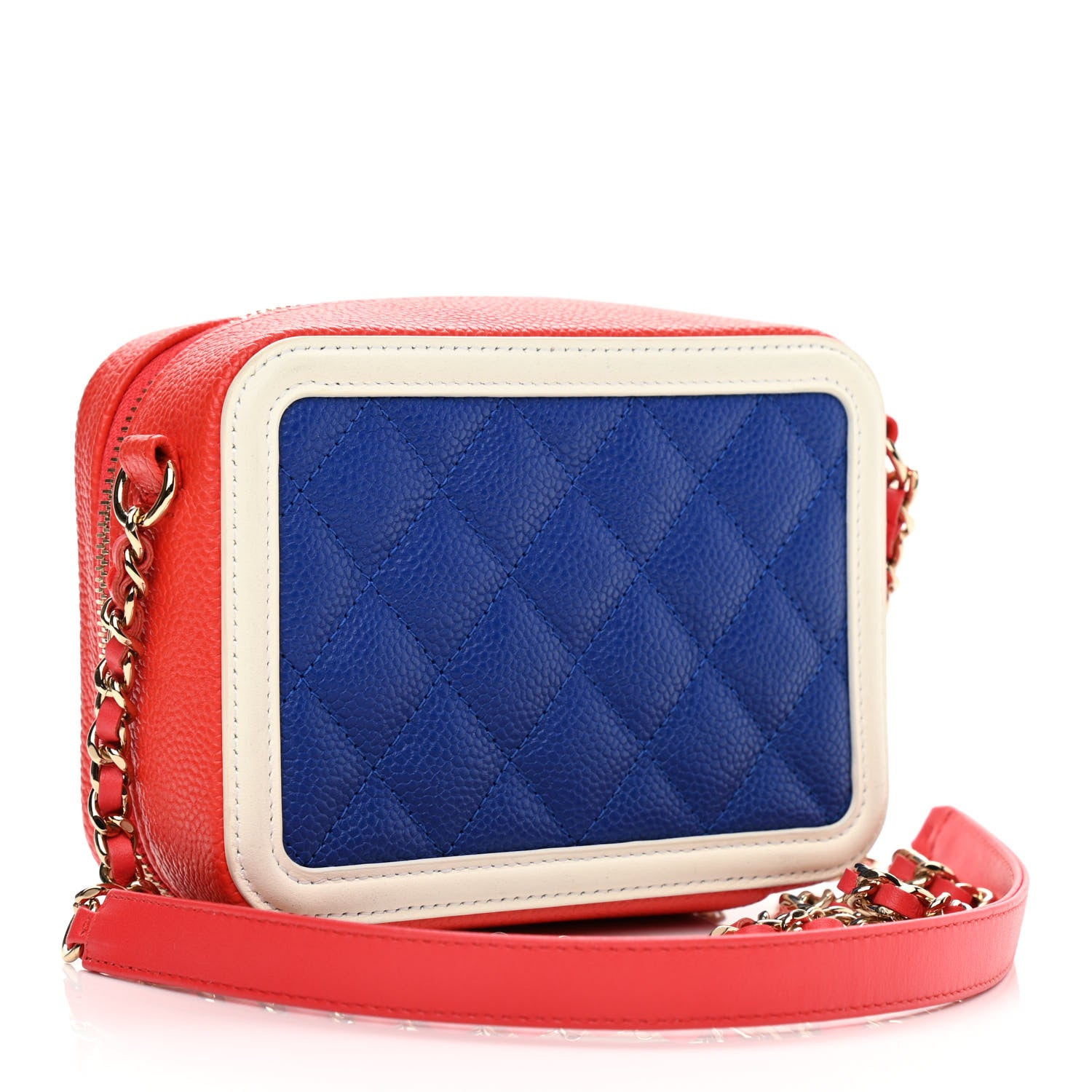 Chanel Caviar Quilted CC Filigree Vanity Clutch With Chain Blue White Red 3 of 11