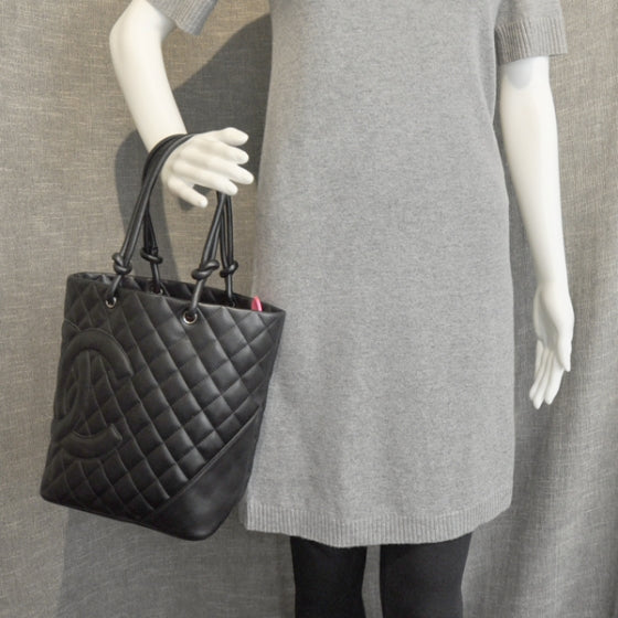 Calfskin Quilted Medium Cambon Tote Black