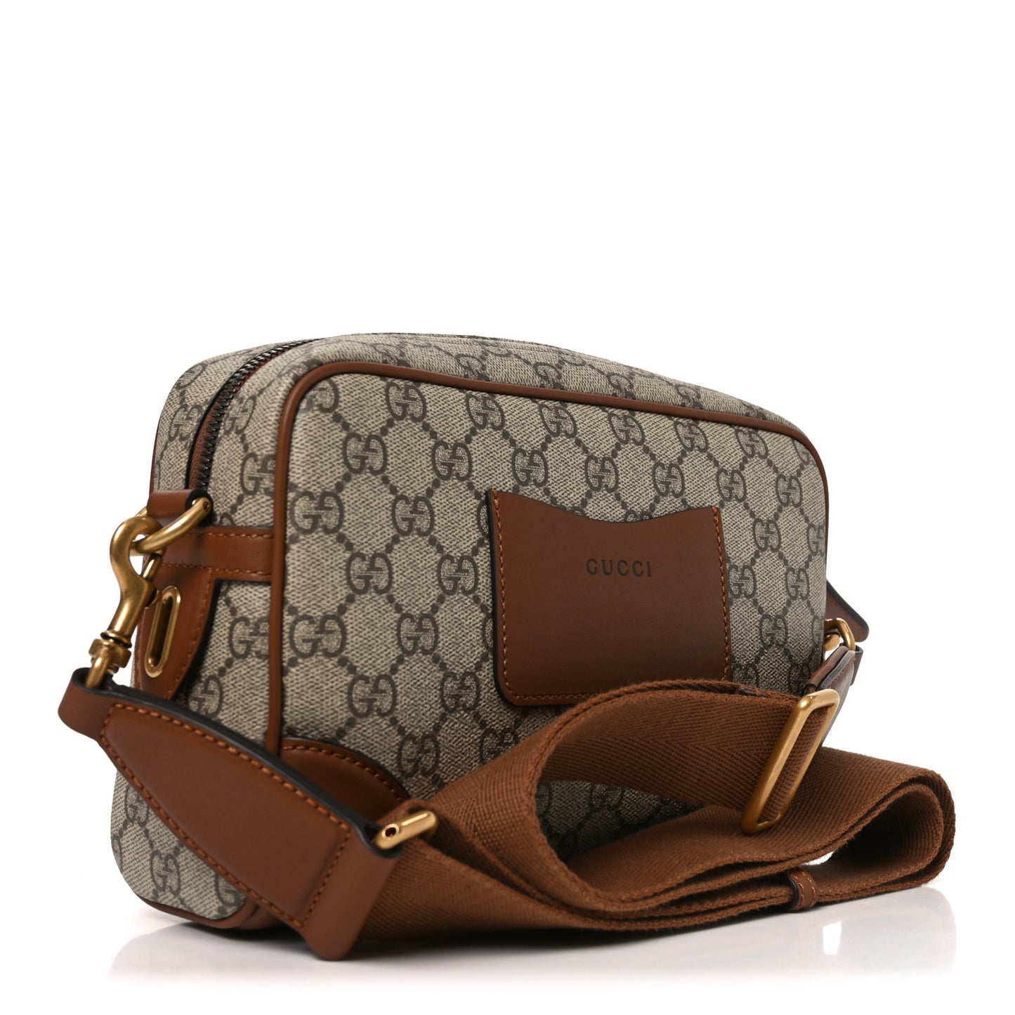 GG Supreme Monogram Textured Calfskin Emblem Small Crossbody Beige Dark Brown
