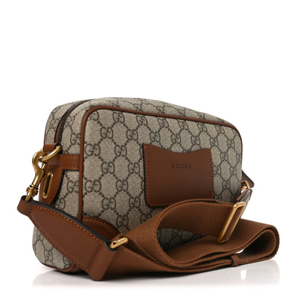 Gucci GG Supreme Monogram Textured Calfskin Emblem Small Crossbody Beige Dark Brown 3 of 10