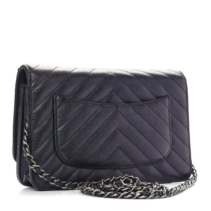 Chanel Iridescent Caviar Chevron Quilted Wallet On Chain WOC Black 2 of 10