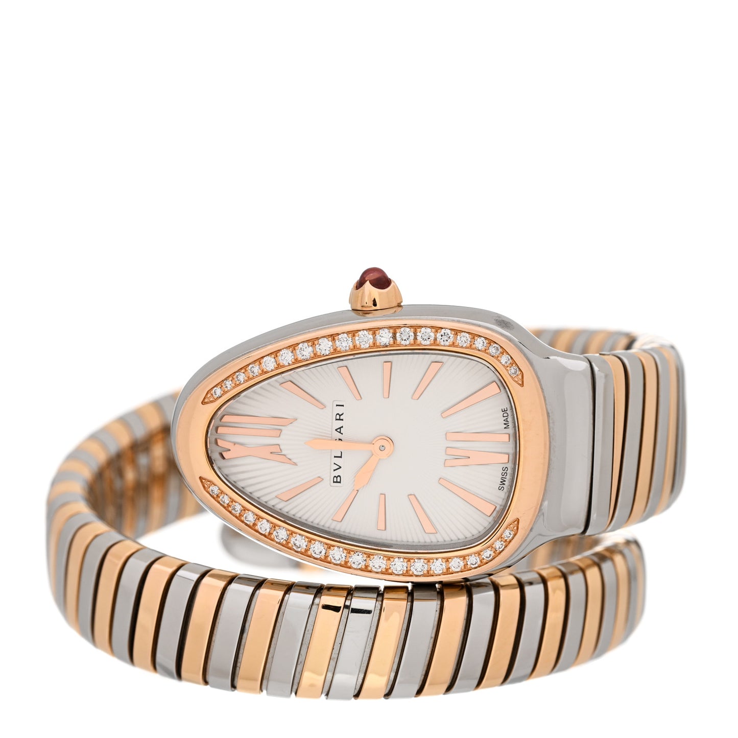 Stainless Steel 18K Rose Gold Diamond Bezel 35mm Serpenti Tubogas Quartz Watch