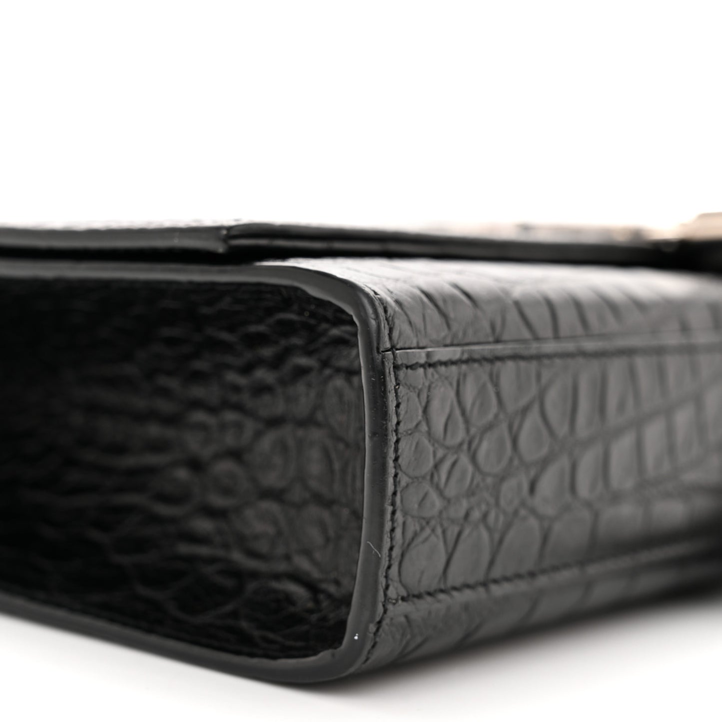Calfskin Crocodile Embossed Medium Classic Monogram Kate Tassel Satchel Sunset Black
