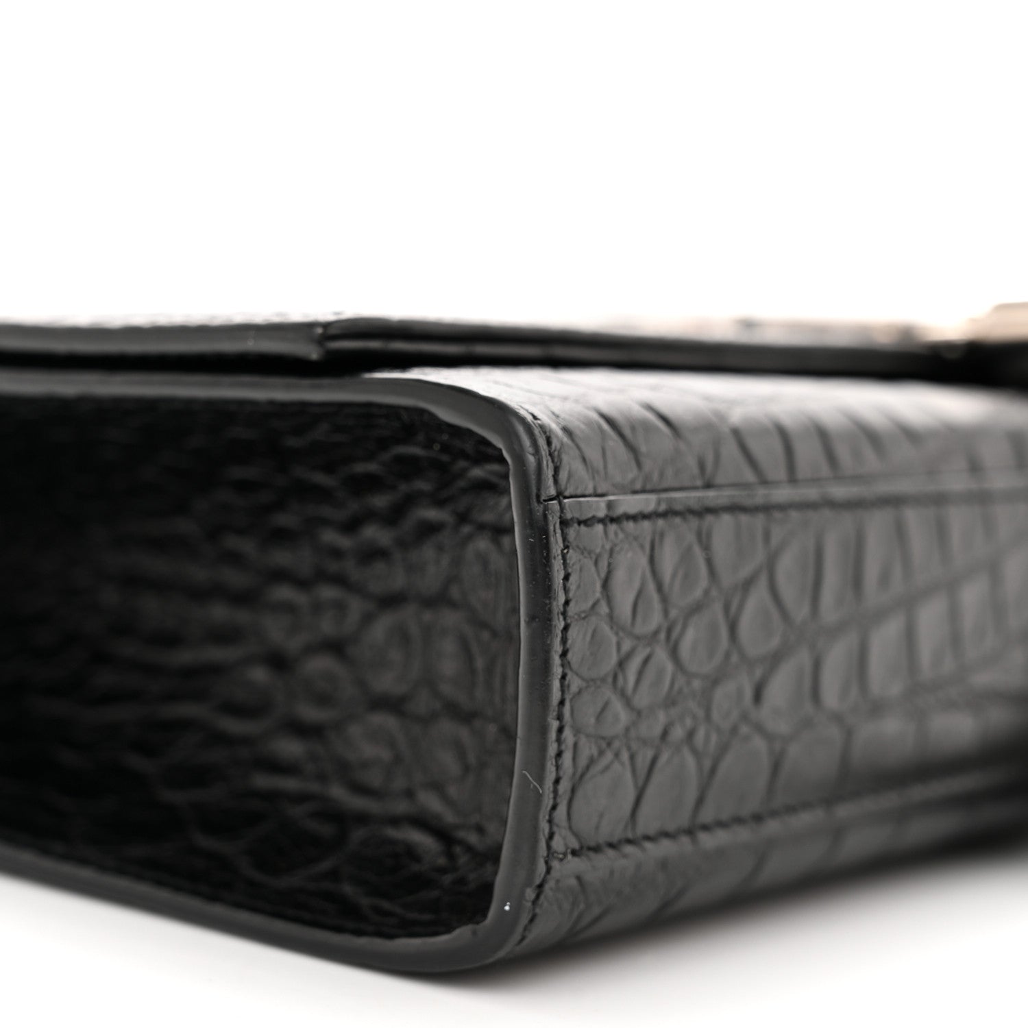 Saint Laurent Calfskin Crocodile Embossed Medium Classic Monogram Kate Tassel Satchel Sunset Black 9 of 10