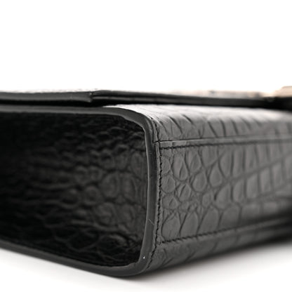 Saint Laurent Calfskin Crocodile Embossed Medium Classic Monogram Kate Tassel Satchel Sunset Black 9 of 10