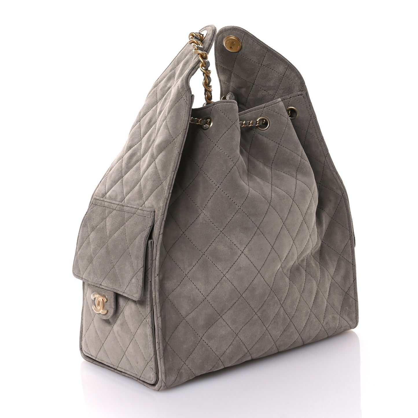 Suede Quilted Medium Chanel 25 Handbag Dark Grey