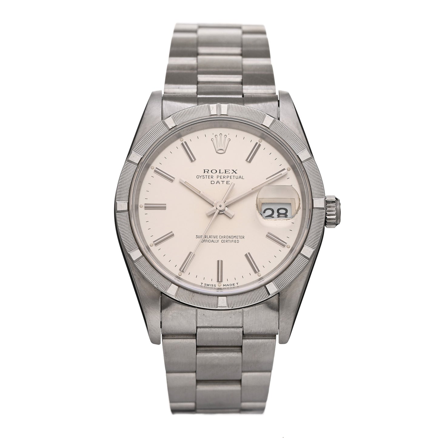 Stainless Steel 34mm Oyster Perpetual Date Watch Silver 15210