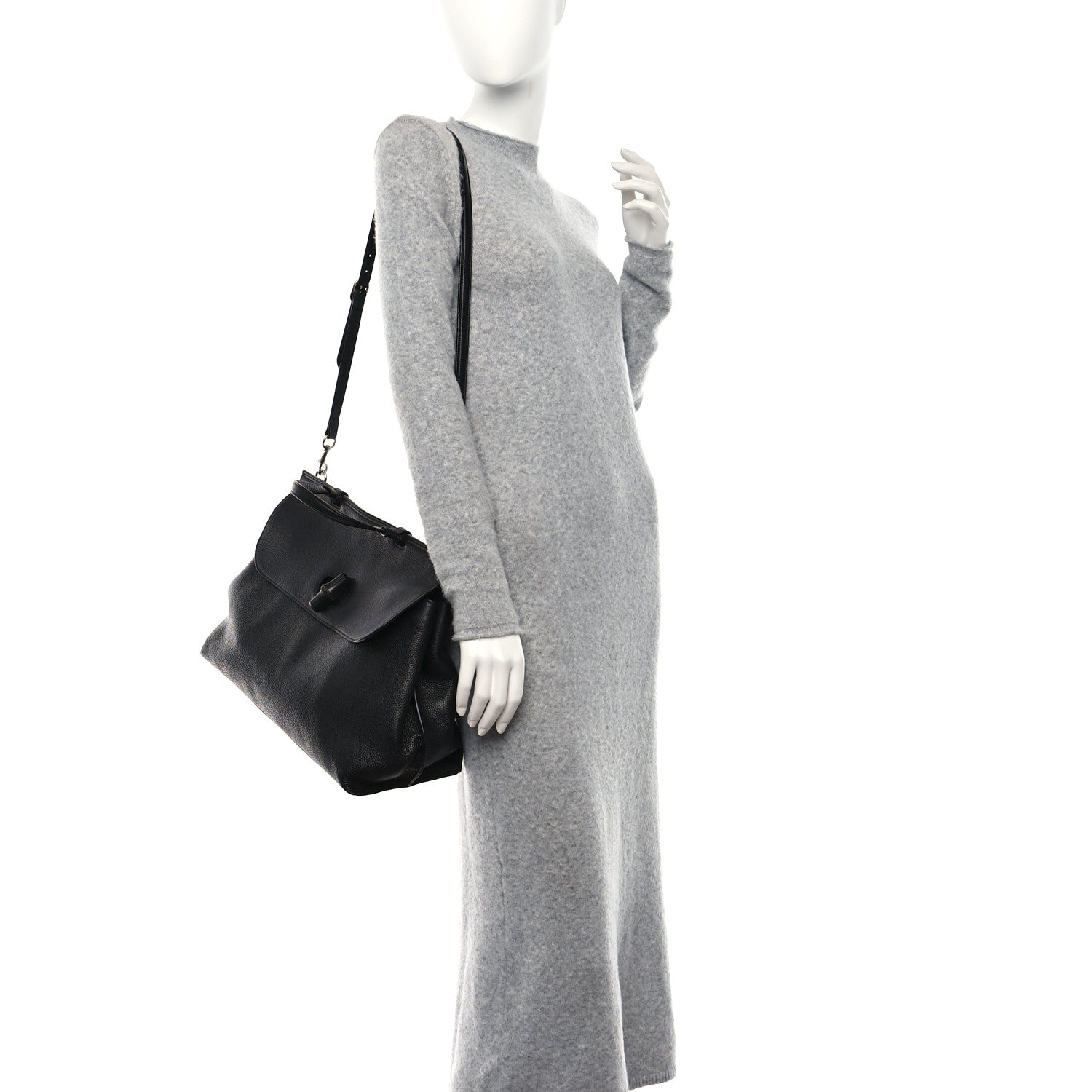 Gucci Pebbled Calfskin Large Bamboo Daily Top Handle Bag Black 2 of 8
