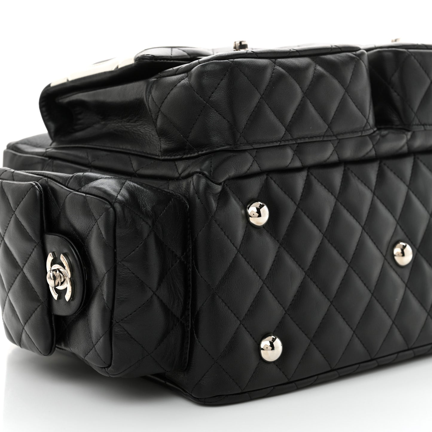 Calfskin Quilted Large Cambon Multipocket Reporter Black White