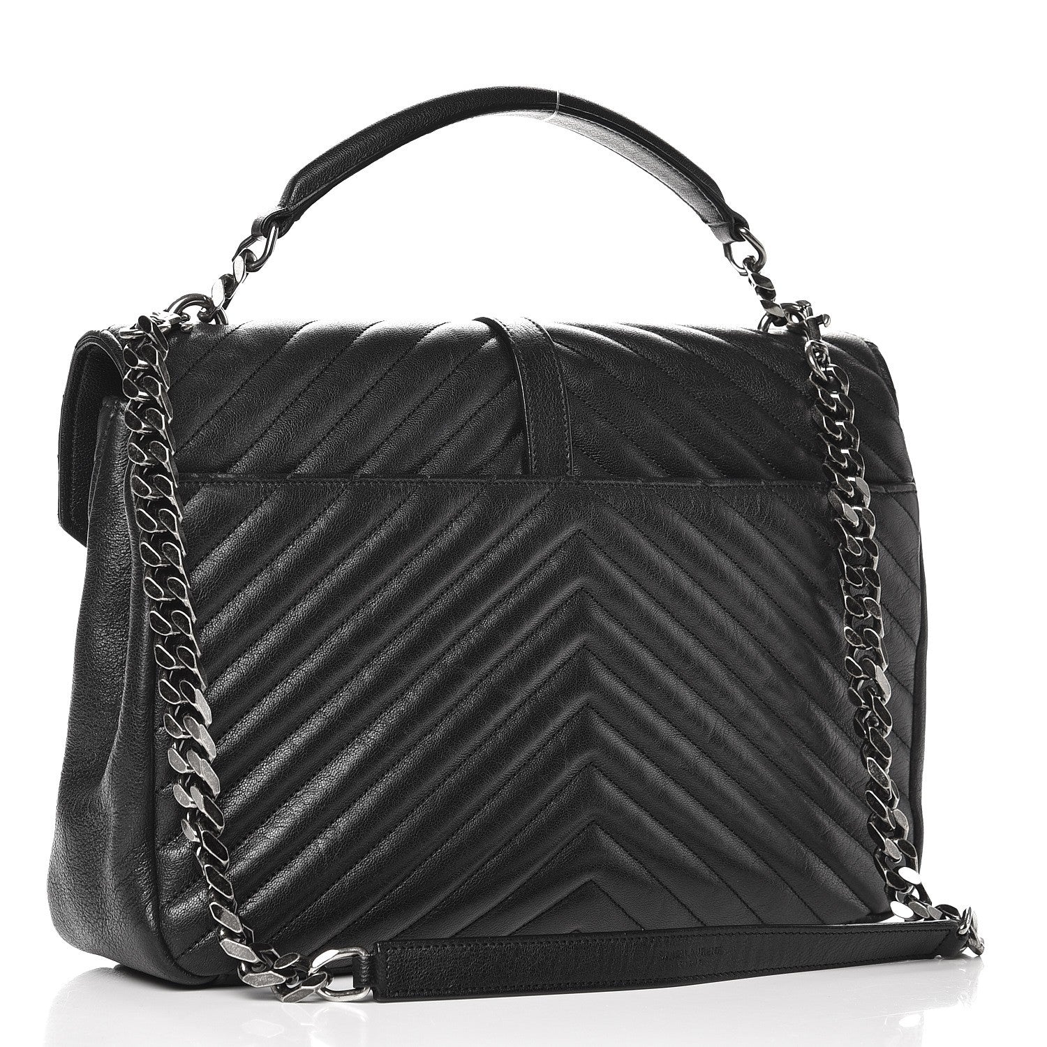 Saint Laurent Sheepskin Matelasse Chevron Monogram Large College Satchel Black 4 of 9