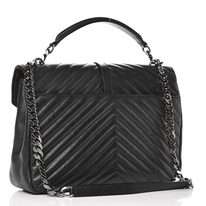 Saint Laurent Sheepskin Matelasse Chevron Monogram Large College Satchel Black 4 of 9