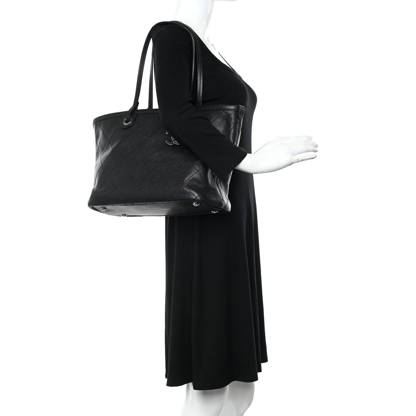 Grained Calfskin Shopping Fever Tote Black
