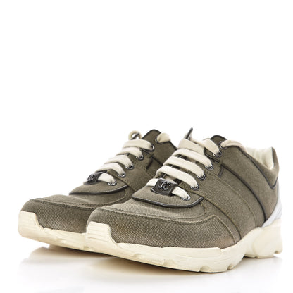 Chanel Fabric CC Sneakers 37.5 Khaki 3 of 12