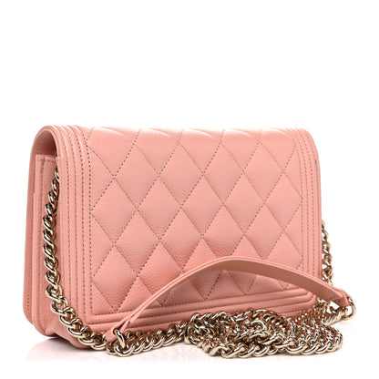 Chanel Caviar Quilted Boy Wallet On Chain WOC Light Pink 3 of 11