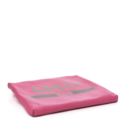 Gucci Pebbled Calfskin Medium Logo Portfolio Clutch Box Pink Green 4 of 7