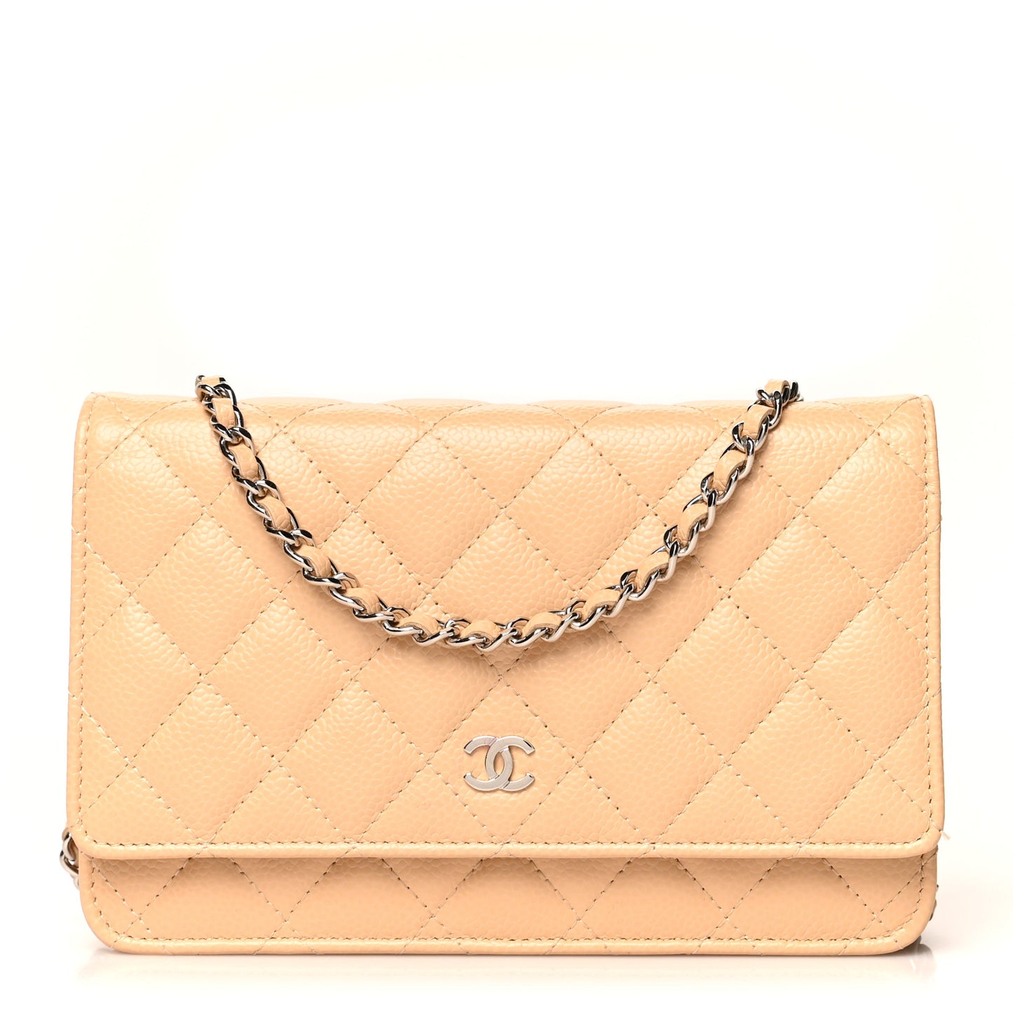 Caviar Quilted Wallet On Chain WOC Beige