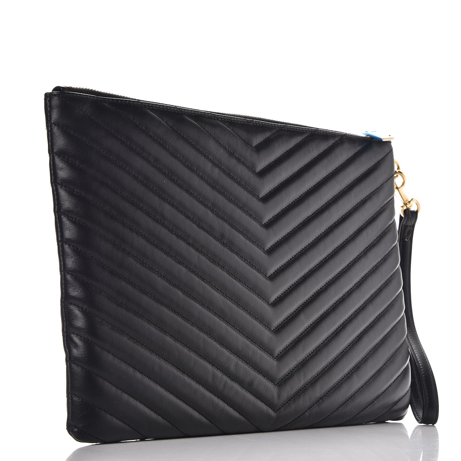 Saint Laurent Calfskin Matelasse Chevron Monogram Zip A4 Pouch Black 3 of 8