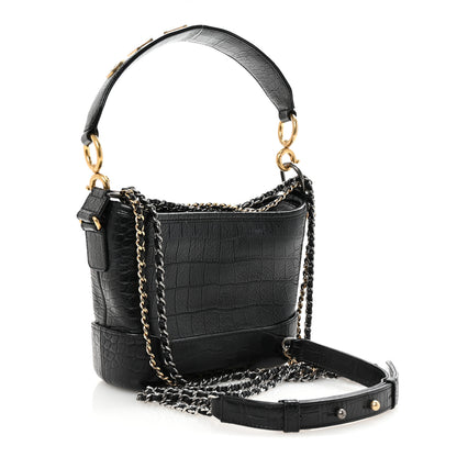 Chanel Calfskin Crocodile Embossed Small Gabrielle Cocodile Hobo Black 3 of 10