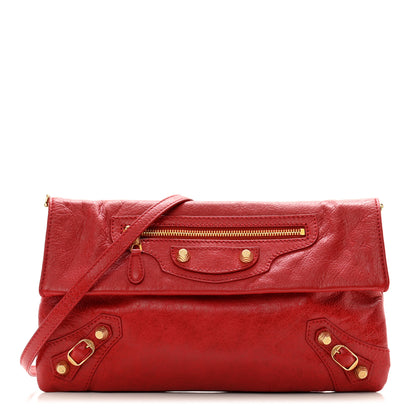 Balenciaga Agneau Giant 12 Gold Hardware Envelope Strap Clutch Rouge Lipstick 1 of 14