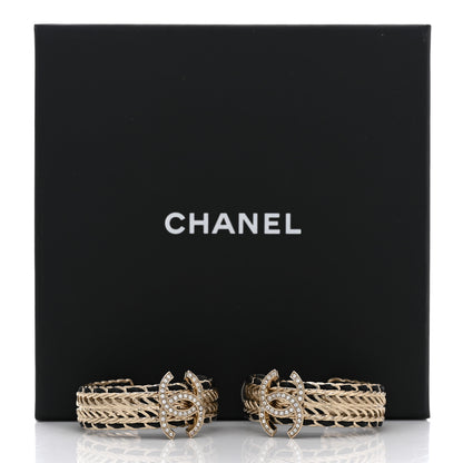 Chanel Crystal Lambskin CC Chain Hoop Earrings Gold Black 5 of 5