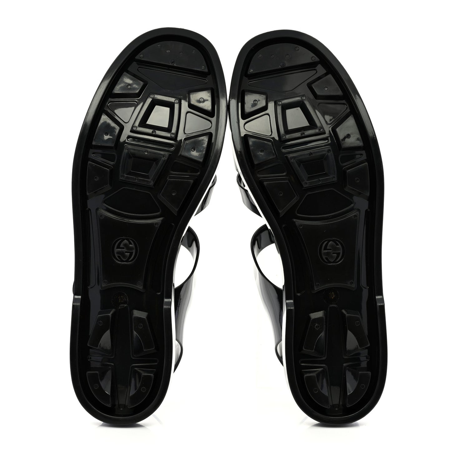 Shiny Rubber Mens Double G Buckle Strap Sandals 10 Black