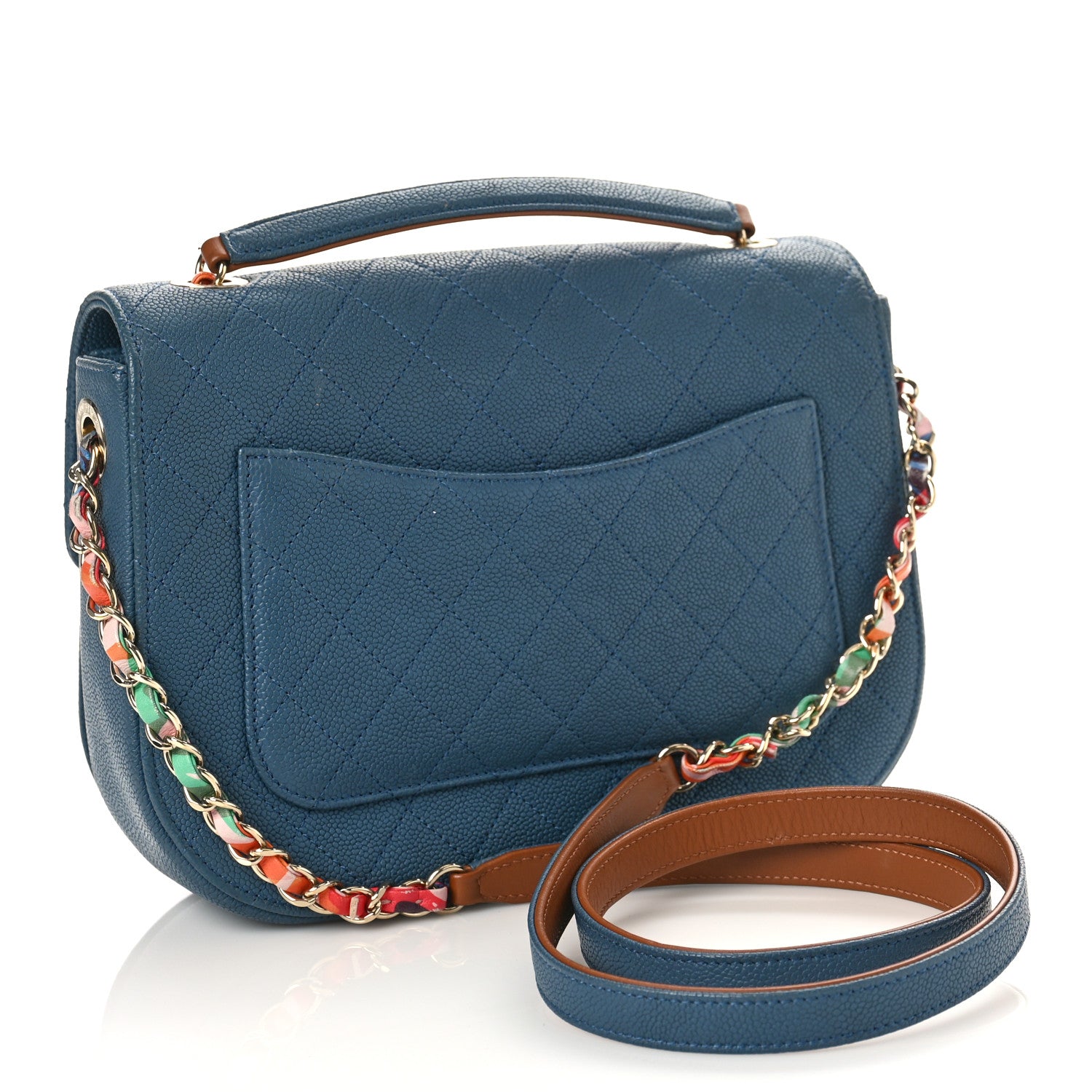 Chanel Grained Calfskin Quilted Medium Cuba Top Handle Flap Blue 3 of 10