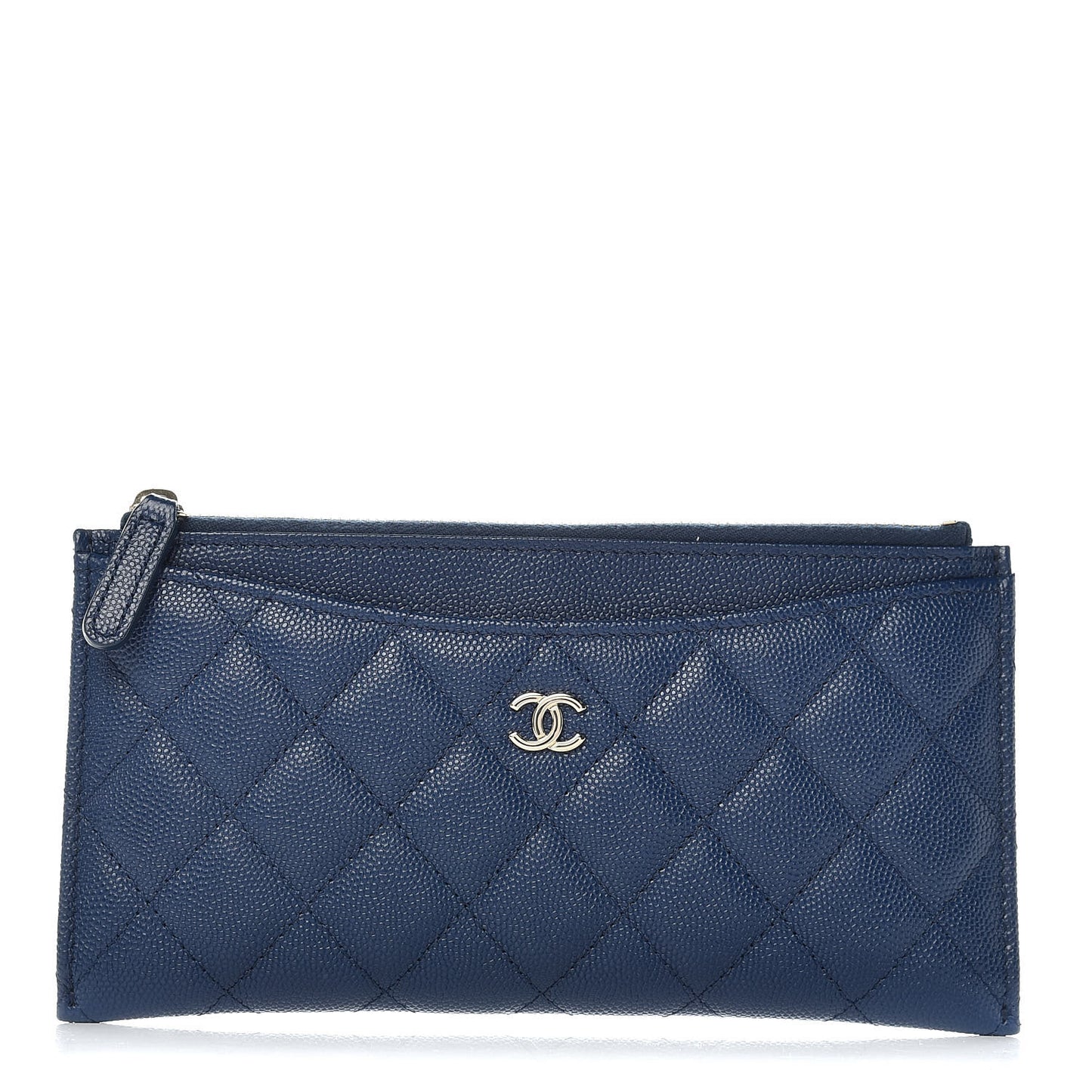 Iridescent Caviar Quilted Classic Zip Pouch Navy