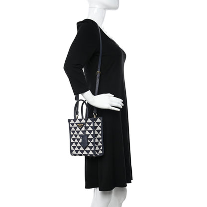 Prada Jacquard Saffiano Triangolo Symbole Embroidered Micro Tote Baltico Talco 2 of 10