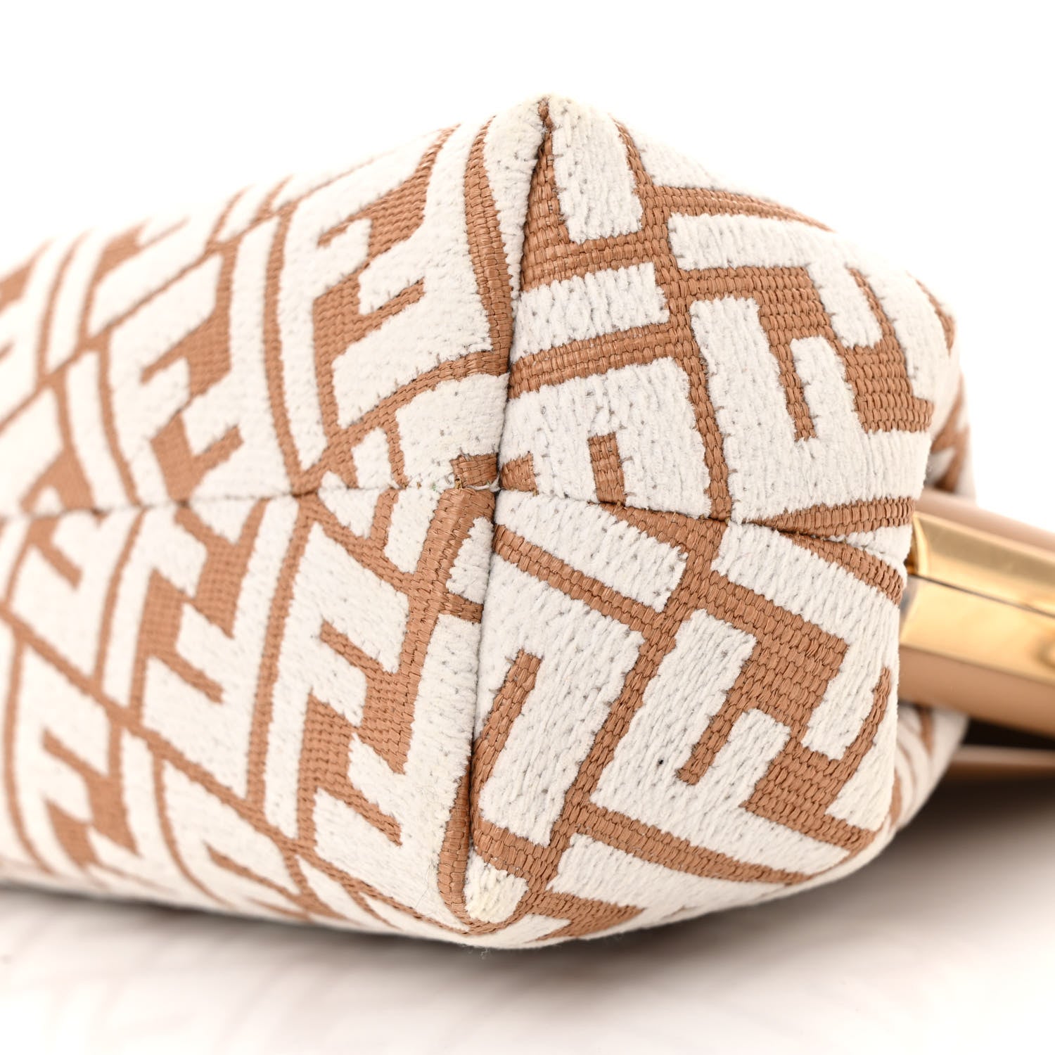 Fendi Raffia Chenille Shiny Nappa FF 1974 Small Fendi First Natural White Miele Scuro 10 of 12