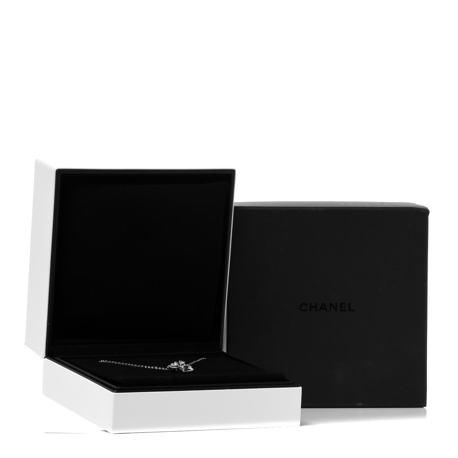 Chanel 18K White Gold Diamond Small Fil De Camelia Pendant Necklace 7 of 7