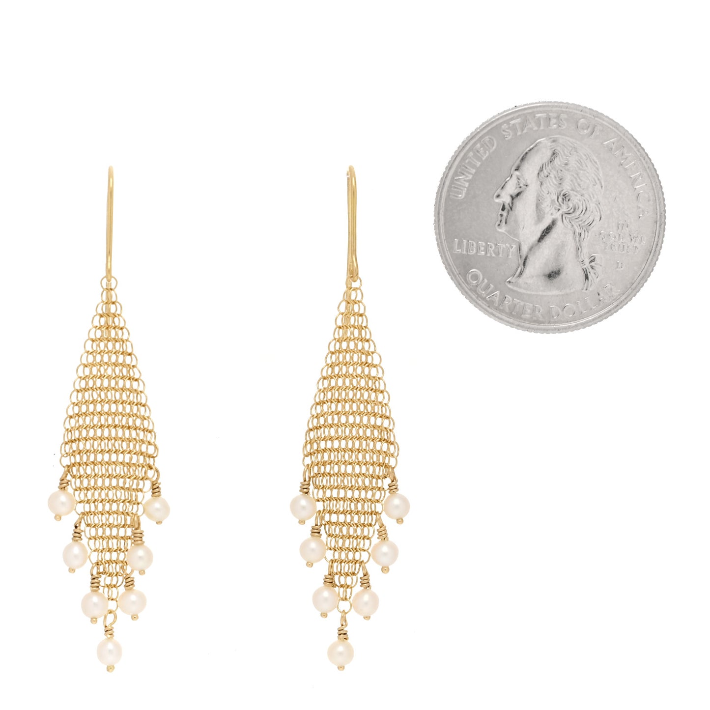 18K Yellow Gold Cultured Pearl Elsa Peretti Mesh Fringe Earrings